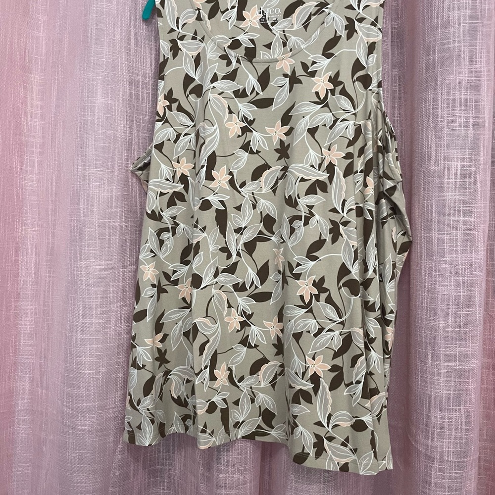 Denim&Co Floral Tank Top in Taupe, Brown & Cream
